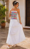 White "Valentina" Mexican Embroidered Strapless Dress, Artisanal Hand-Embroidered Dress,
