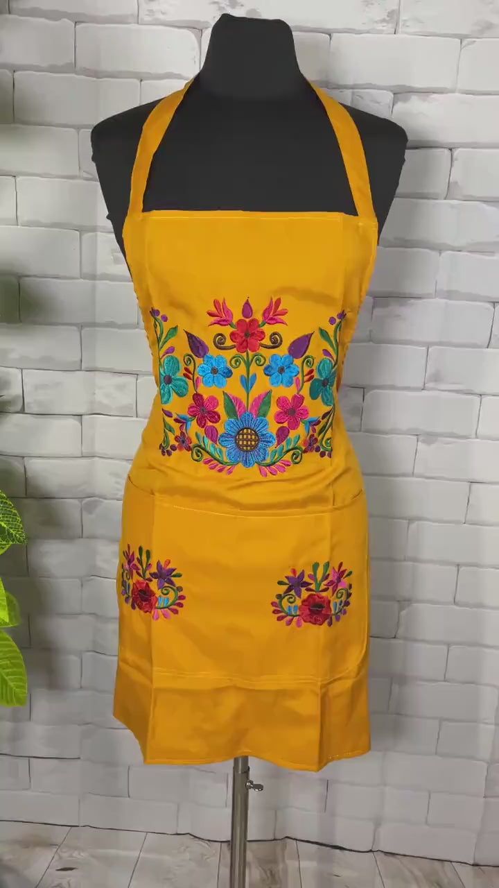 2nd Gorgeous New Edition of Stunning Handcrafted Floral Design Embroidered Cooking Apron | Unique Kitchen Accessories