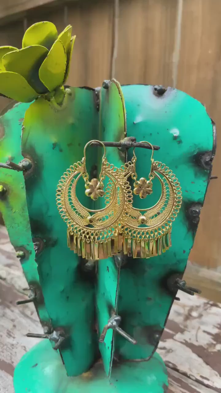 Image of India Daisy-Traditional Mexican Artisanal Earrings-Gold/Silver Plated Circular Floral Folkloric Earrings made by our Oaxaca Artisan Partners