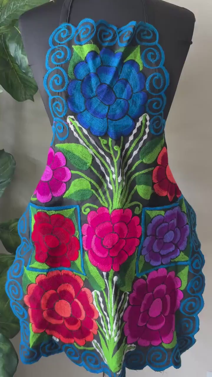 Handmade Chiapas Embroidered Apron – Floral Design, Artisan Made