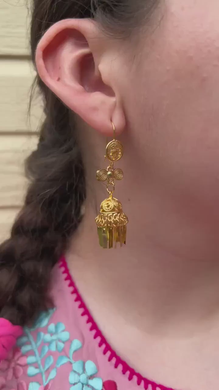 Oaxaca Artisan Earrings - Mexican Folkloric Bell Shape, 2.5" Long