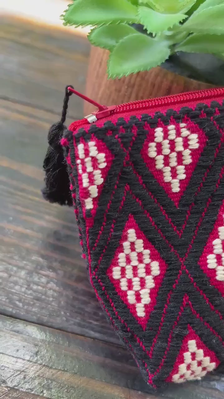 Image of Aztec Inspired Design Artisanal Embroidered Bag - Storage, Clutch, or Organization Bag