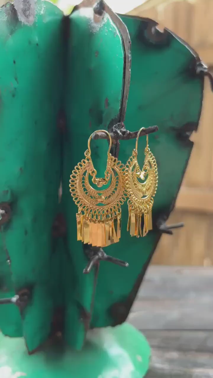 India 5cm -Traditional Mexican Artisanal Earrings - Gold Plated Circular Floral Folkloric Earrings made by our Oaxaca Artisan Partners