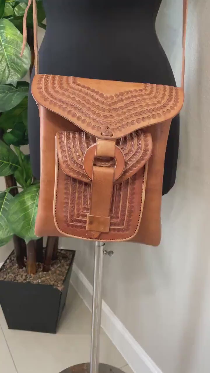 Image of Handmade Leather Crossbody Purses - Embroidered Genuine Leather Bag