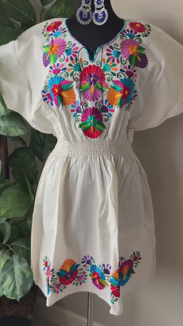 Plus Size Embroidered Mexican Dress - Handmade Artisanal Dress