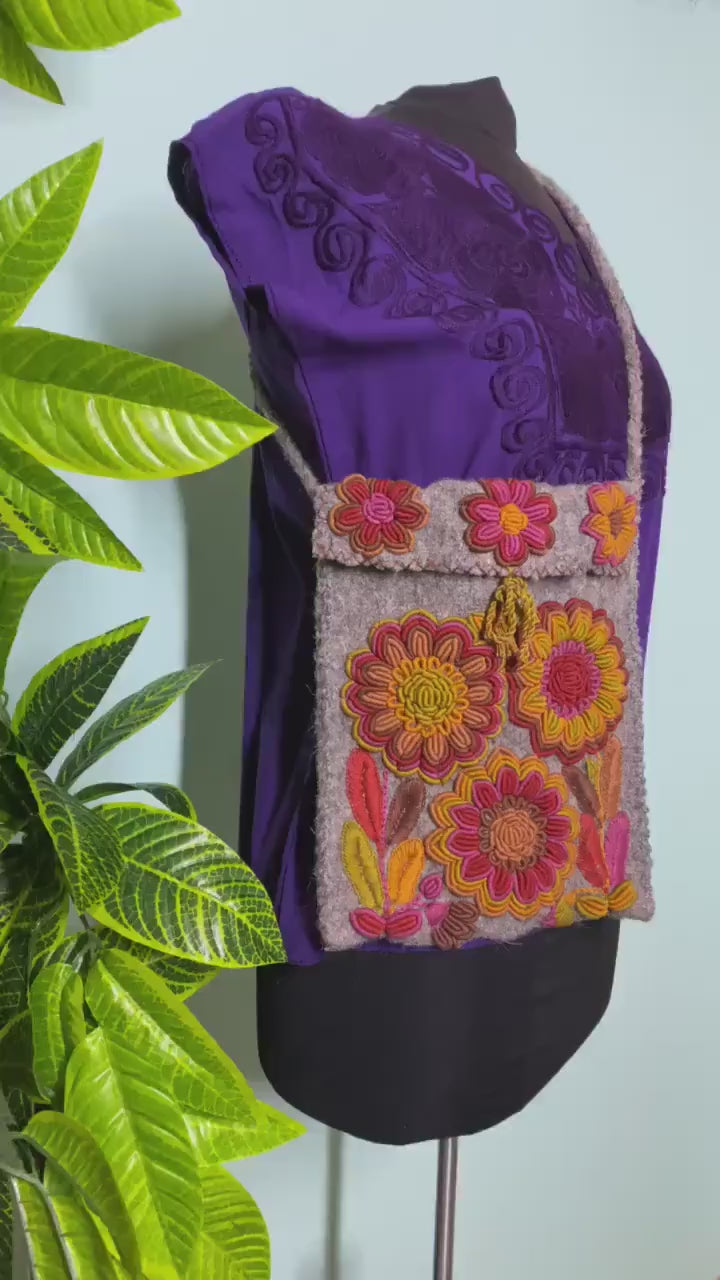 Image of Gorgeous Hand Woven Mexican Floral Crossbody - Hand Crafted Messenger Bag - Made in Chiapas, Mexico