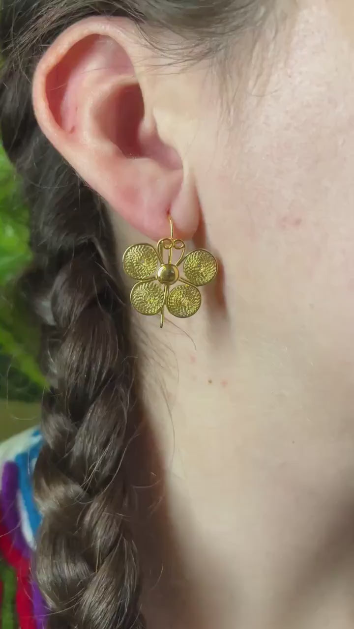 Image of Mariposita - Mexican Artisanal Earrings- Beautiful Filigree Gold Plated Butterfly Folkloric Earrings made by our Oaxaca Artisan Partners