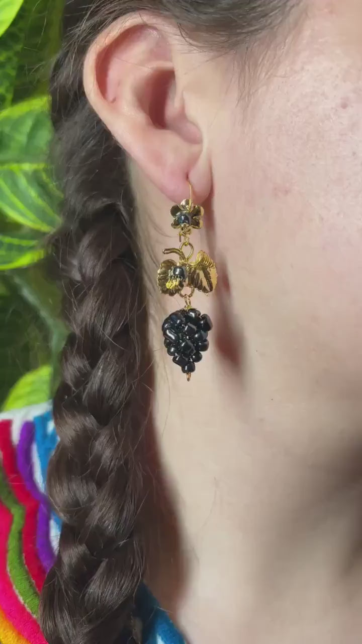 Gorgeous Uva-Inspired Elegant Mexican Artisanal Gold-Plated Filigree Earrings - Beautiful Folkloric Earrings made by our Oaxaca Partners
