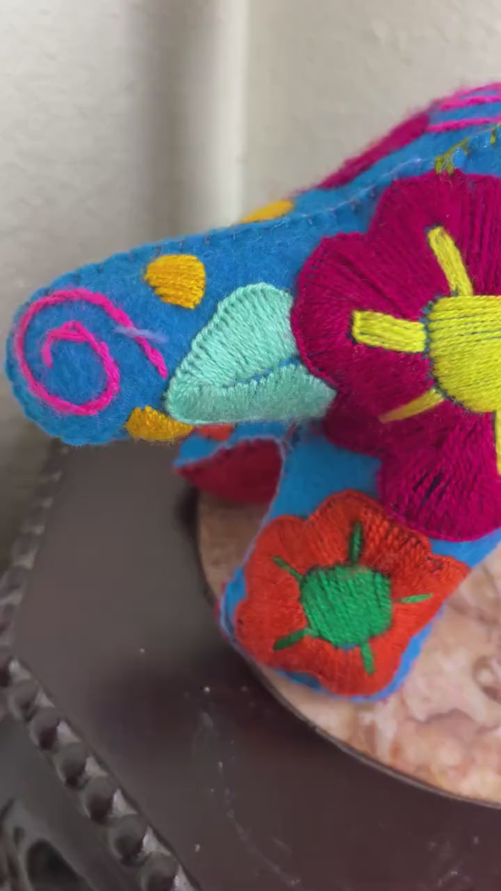 Image of Hand Embroidered Stuffed Dinosaur: Artisanal Felt Dino Toy/Decor