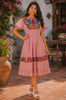 Hand-Embroidered Mexican Dress | Old Rose Floral Boho Summer Style