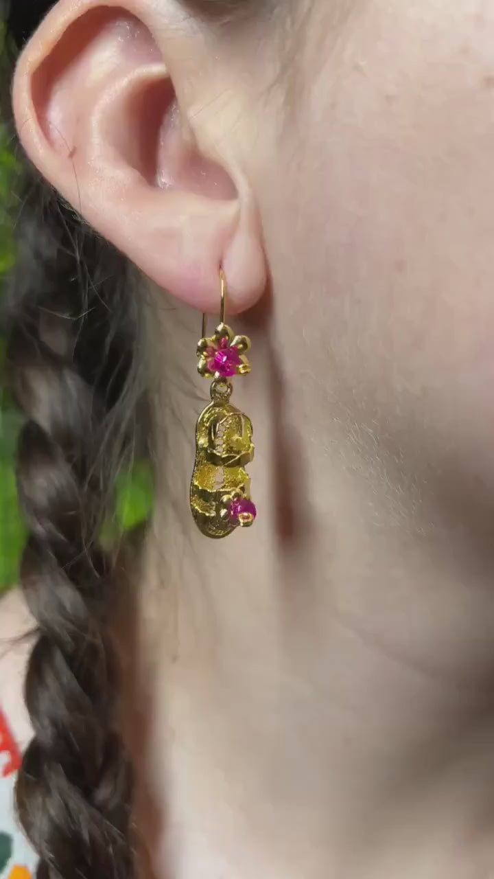 Image of Huarachito -Inspired Artisanal Mexican Traditional Earrings - Filigree Gold Plated Folkloric Earrings made by our Oaxaca Artisan Partners