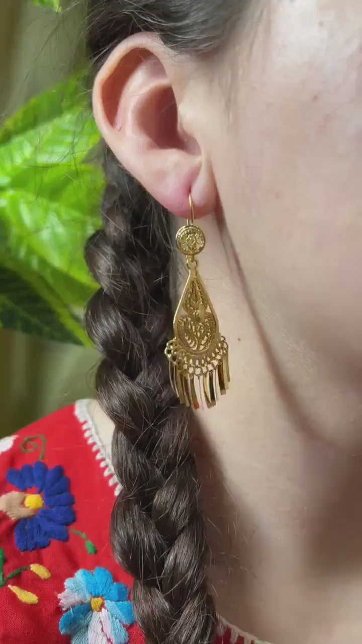 Image of Gota Rellena - Mexican Artisanal Earrings- Beautiful Filigree Gold Plated Rain Drop Folkloric Earrings made by our Oaxaca Artisan Partners