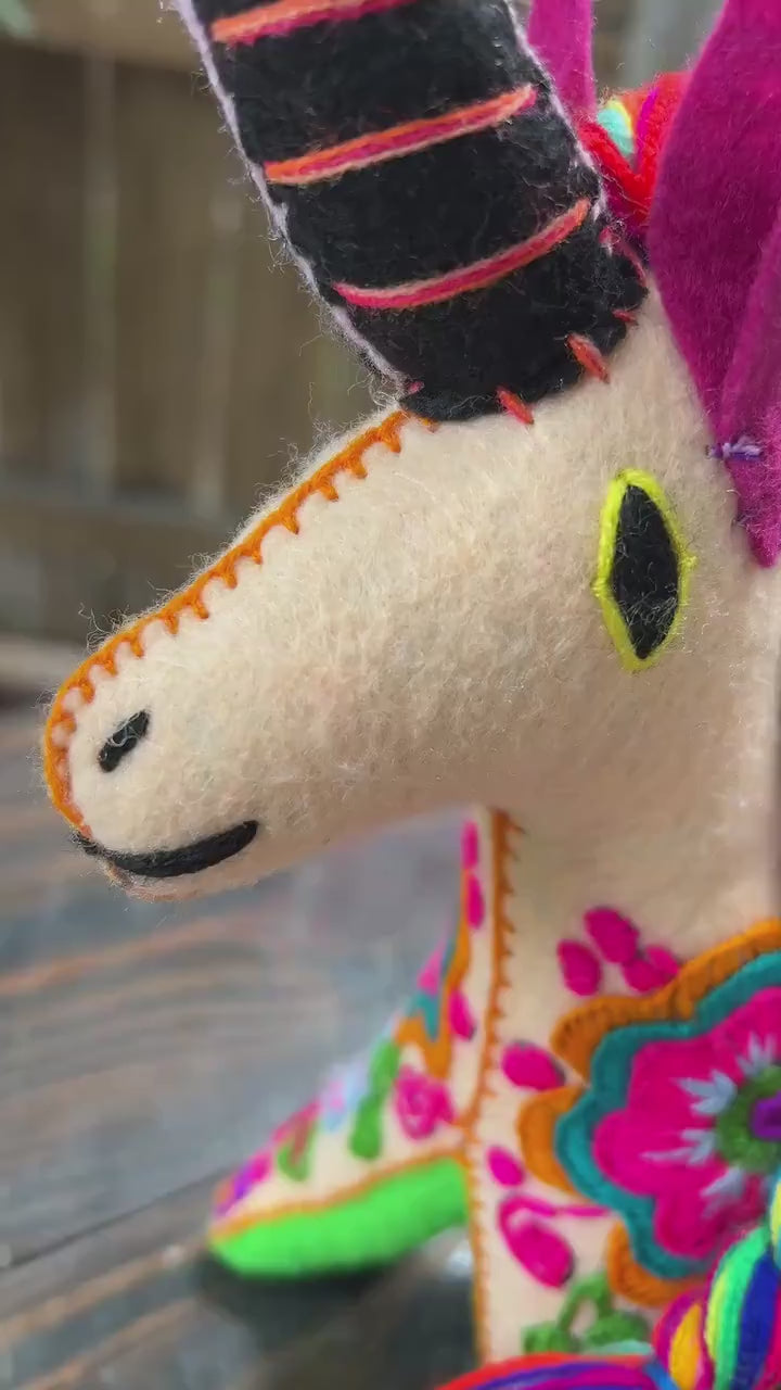 Handmade Embroidered Felt Unicorn – Artisanal Stuffed Animal