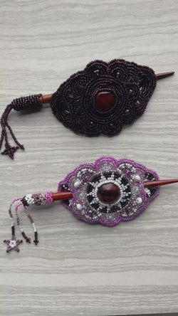 Image of Gorgeous Hand Beaded Hair Stick Barrette - Handmade Barrette - Artisanal Hair Accessory