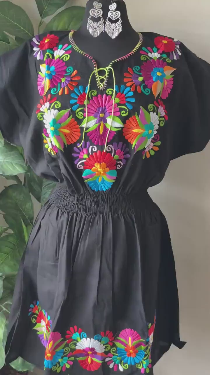 1X Plus Size Embroidered Mexican Dress - Handmade Artisanal Dress