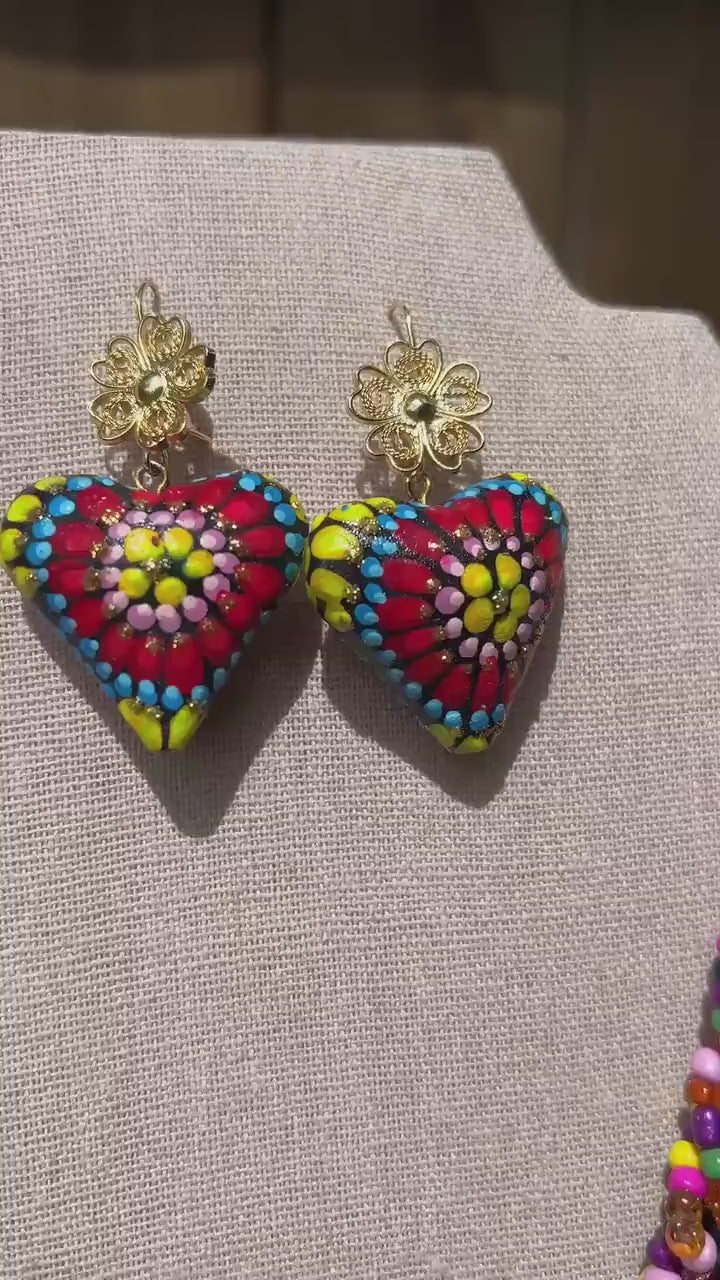 Image of Hand Painted Artisanal Wooden Necklace - Mexican Wooden Necklace and Earring Set - Mexican Necklace made by our Oaxaca Artisan Partners