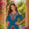 Teal Embroidered Midi Dress | Cold Shoulder Boho Fiesta Outfit