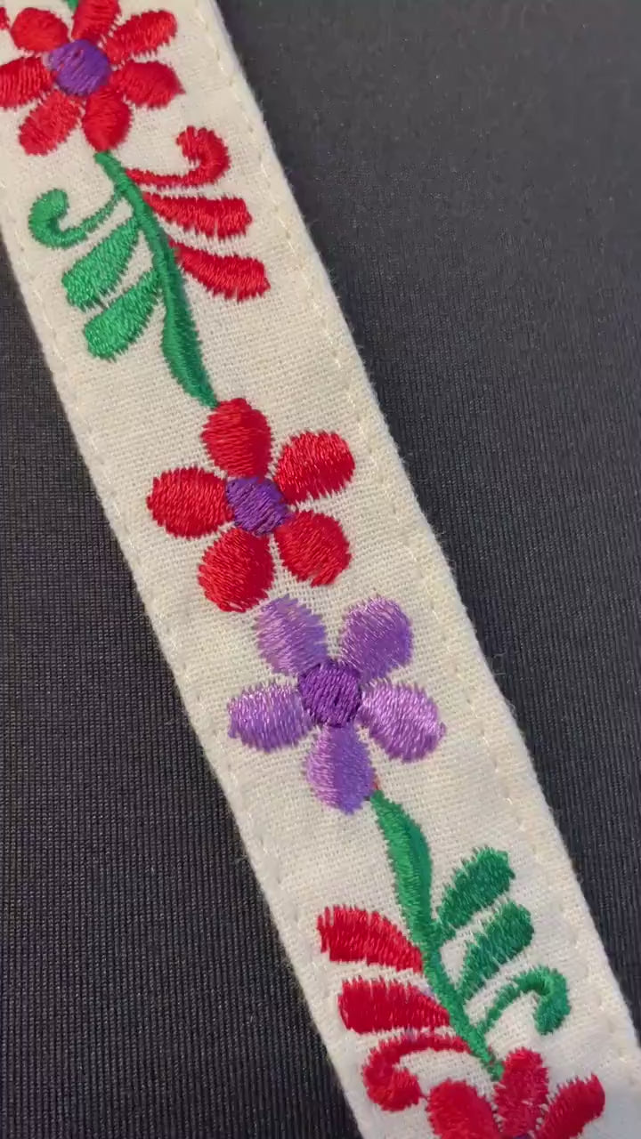 Two-Tone Floral Embroidered Lanyard – Handmade Keychain & ID Holder