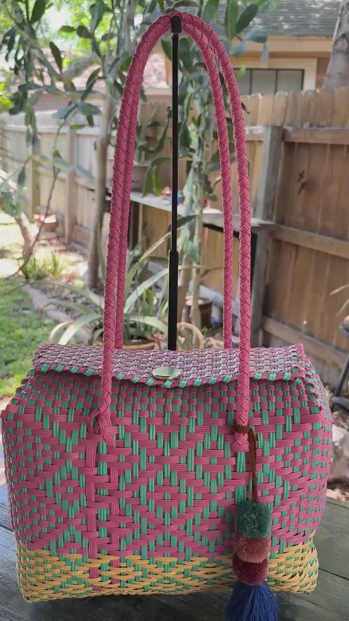 Image of Handwoven Recycled two tone Shoulder Bag - Artisan Made Purse from Chiapas, Mexico