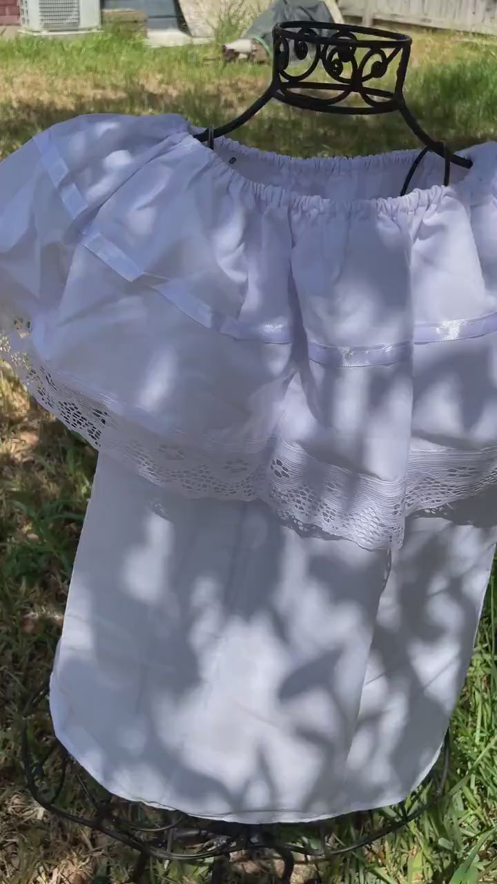 White Peasant Blouse - with Satin White Ribbon & White Lace-for Girls