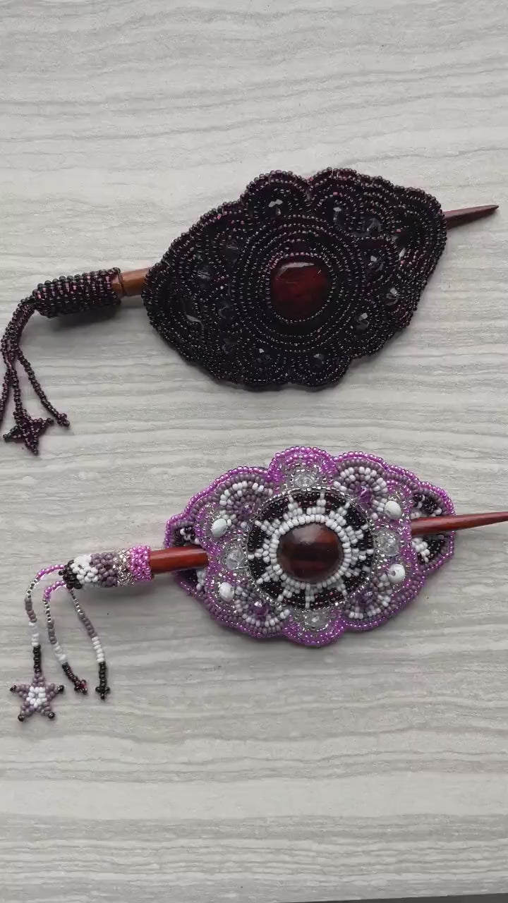 Gorgeous Hand Beaded Hair Stick Barrette - Handmade Barrette - Artisanal Hair Accessory