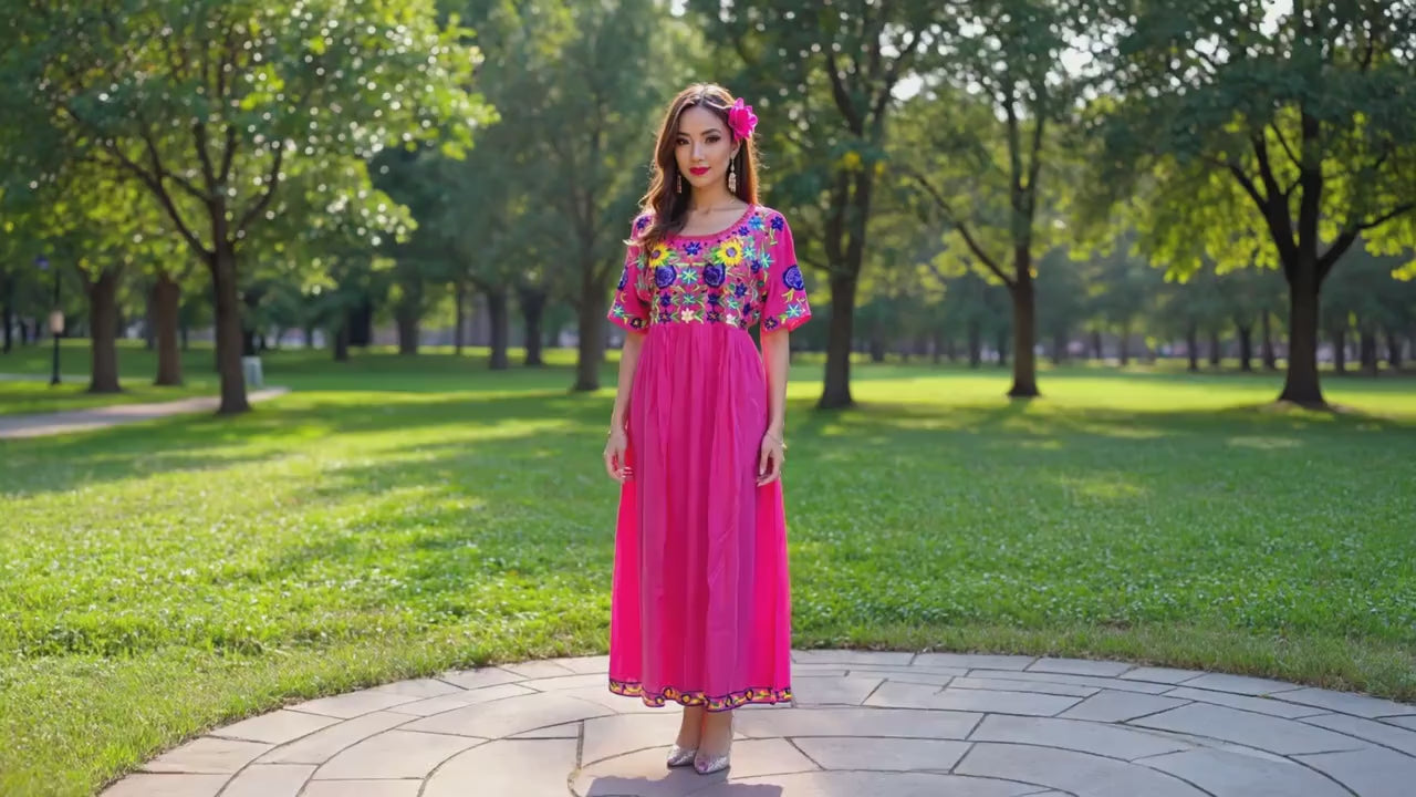Handmade Mexican Embroidered "Kiara" Dress - Artisanal Embroidered