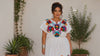 White Mexican Embroidered Muslin Dress, XL, Floral Fiesta Summer Outfit