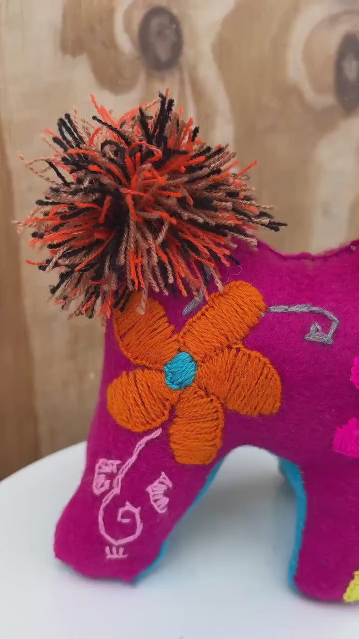 Image of Hand Embroidered Felt Stuffed Animal: Artisanal Mexican Decor/Toy