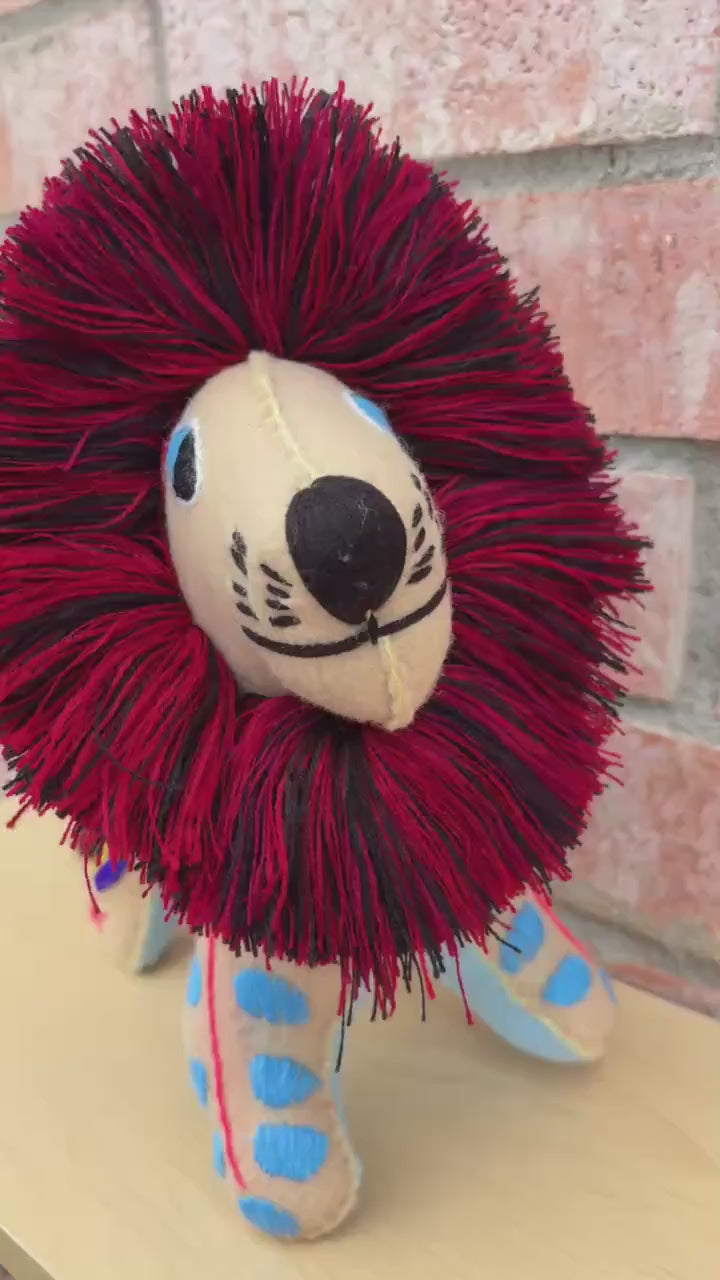 Image of Hand Embroidered Artisanal Stuffed LION - Handmade Stuffed Animals -Beautiful Handcrafted Lion - Perfect for an authentic & meaningful gift