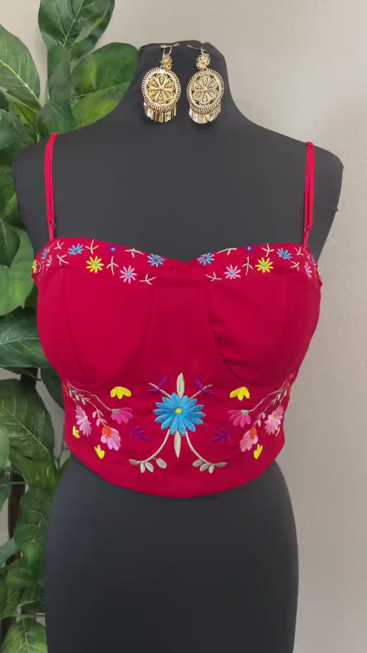 Image of Summertime Mexican Halter Blouses - Artisan Made Embroidered Blouses - Floral Halter Blouse