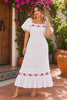 Large White Mexican "Jazmín" Embroidered Maxi Dress | Handmade Muslin Floral Gown | Boho Fiesta Outfit | Artisan Folk Clothing