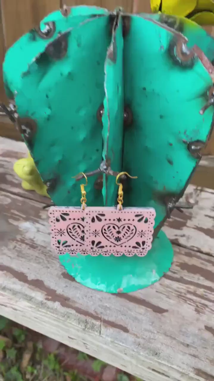 Beautiful Hand Made Wooden Papel Picado Earrings - Artisan Made Earrings from Guadalajara, Mexico - Earrings