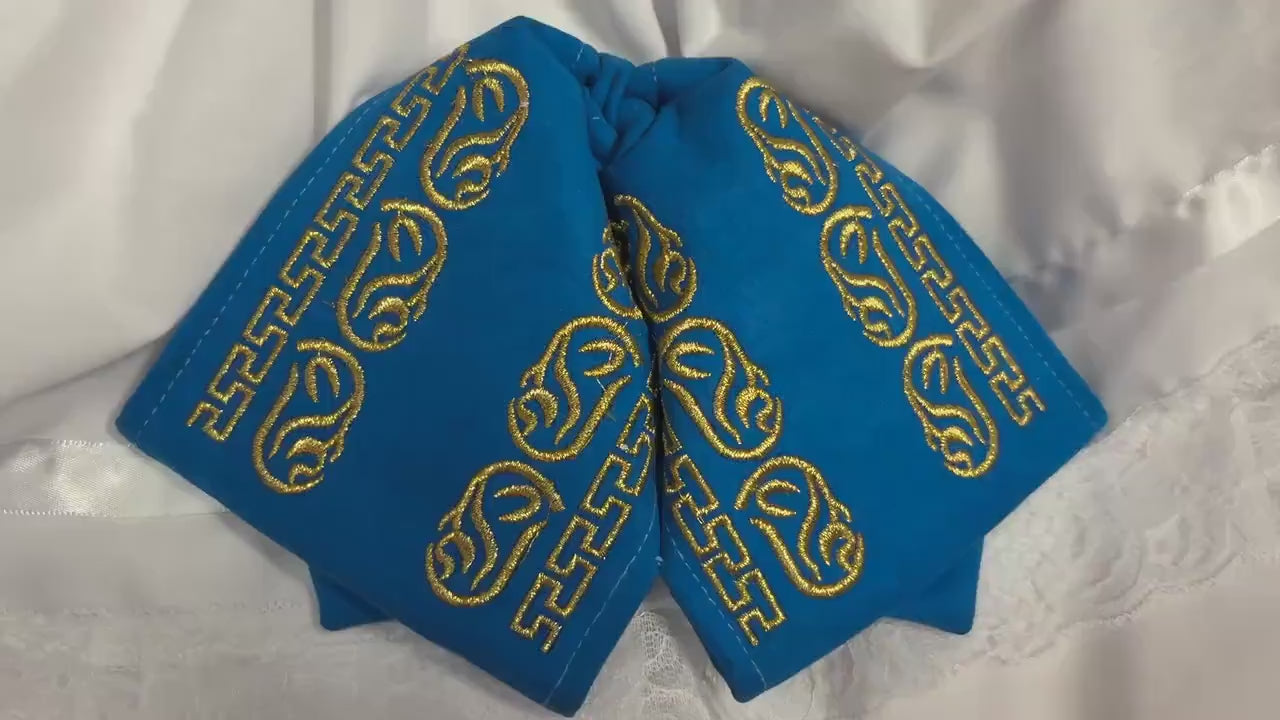 Embroidered Turquoise color Charro Bow Tie | Traditional Mariachi Moño Neck Tie