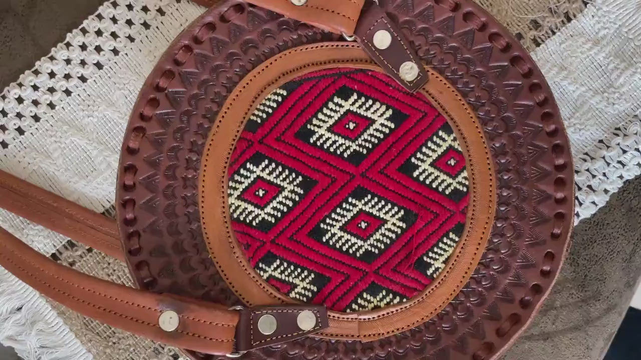 Image of Handmade Leather Crossbody Purses - Embroidered Genuine Leather Bag