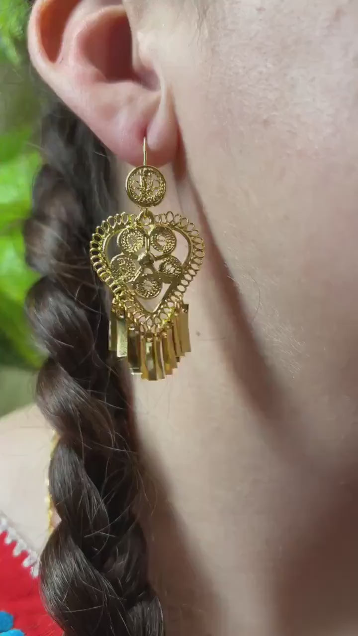 Image of Filigree Heart Earrings: Gold Plated Mexican Folkloric Design