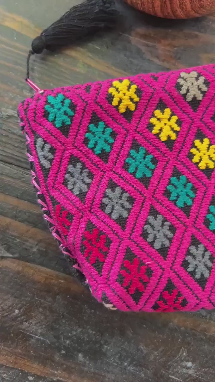 Image of Unique Aztec Design - Artisanal Embroidered Bag - Storage Bag- Clutch Bag